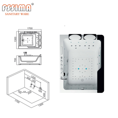 Free Standing Air Jet Bathtub Shower Combination 1700mmx680mm Remote Control